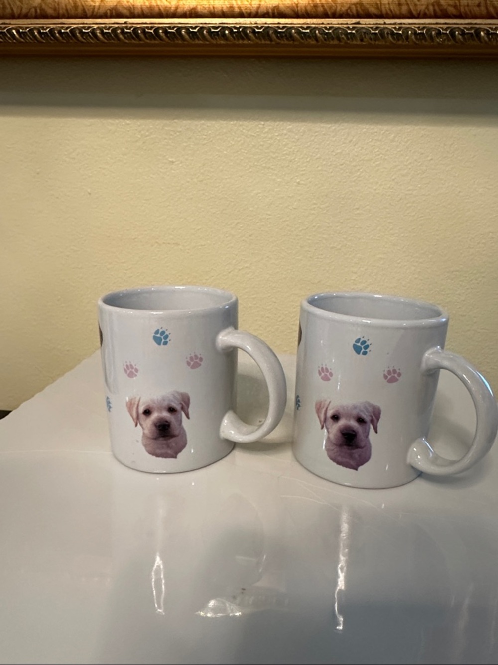 White Ceramic Dog Paw Mugs - Set of 2 Labrador puppies